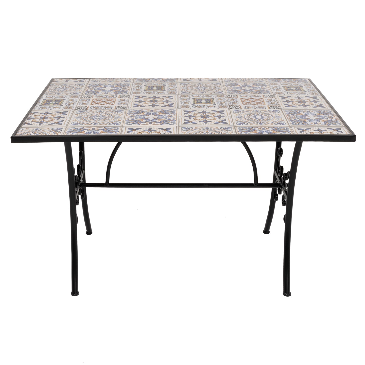 VESTIAMO CASA - Tavolo Rettangolare in metallo nero con top maioliche Blu - h75x120x80 cm